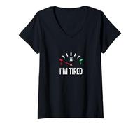 Femme I'm Tired Mom Réservoir de carburant vide T-Shirt avec Col en V