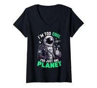 Femme I'm Too Cool for Just One Planet Space Astronomy T-Shirt avec Col en V