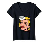 Femme I'm Totally Fine Retro Comic Crying Mental Health T-Shirt avec Col en V