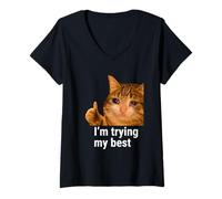 Femme I'm Trying My Best Funny Crying Cat Meme Weird Cat Face Meme T-Shirt avec Col en V