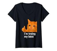 Femme I'm Trying My Best Funny Crying Cat Meme Weird Cat Face Meme T-Shirt avec Col en V