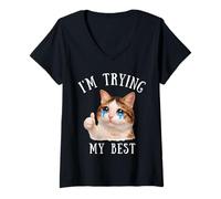 Femme I'm Trying My Best Silly Crying Cat Meme Animaux Mignons Enfants T-Shirt avec Col en V