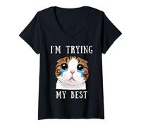 Femme I'm Trying My Best Silly Crying Cat Meme Animaux Mignons Enfants T-Shirt avec Col en V