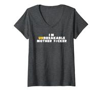 Femme IM Unbreakable Mother Fucker T-Shirt avec Col en V, Chiné Foncé, S