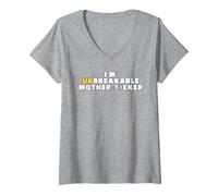 Femme IM Unbreakable Mother Fucker T-Shirt avec Col en V, Gris Chiné, L