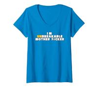 Femme IM Unbreakable Mother Fucker T-Shirt avec Col en V, Saphir, M