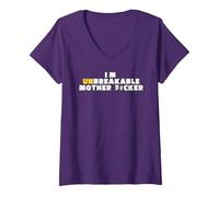 Femme IM Unbreakable Mother Fucker T-Shirt avec Col en V, Violet, XXL