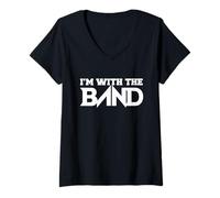 Femme I'm With the Band Retro Rock Band Camp Humour Love Music T-Shirt avec Col en V