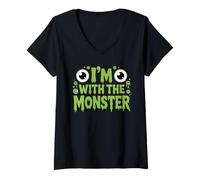 Femme I'm with The Monster Costume d'halloween pour Papa et Maman T-Shirt avec Col en V