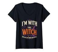 Femme I'm with The Witch Costume d'halloween Romantique pour Couple T-Shirt avec Col en V