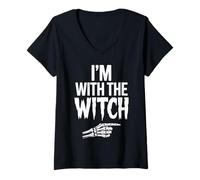 Femme I'm with The Witch Funny Halloween His and Her Outfit T-Shirt avec Col en V