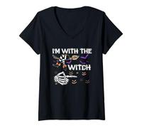 Femme I'm with The Witch Tee Costume d'halloween Amusant pour Elle et Lui T-Shirt avec Col en V