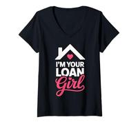 Femme I'm Your Loan Girl Courtier en Prêts Hypothécaires T-Shirt avec Col en V