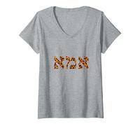 Femme Ima Hebrew Mom in Leopard Print Lettres T-Shirt avec Col en V