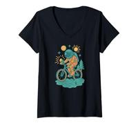 Femme Image d'astronaute sur Un vélo T-Shirt avec Col en V