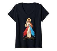 Femme Image Dimanche de la Divine Miséricorde : Jésus, catholique T-Shirt avec Col en V