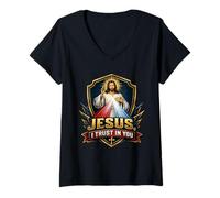 Femme Image du Dimanche de la Divine Miséricorde : Jésus, J'Ai Confiance en toi, catholique T-Shirt avec Col en V