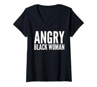Femme Image Graphique de l'émancipation des Femmes Noires en colère et Justice Sociale T-Shirt avec Col en V