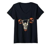 Femme Images de Squelette drôles de Levage de Poids trop Amour Gym T-Shirt avec Col en V