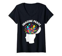 Femme Imagine Peace Colorful Mind Explosion T-Shirt avec Col en V