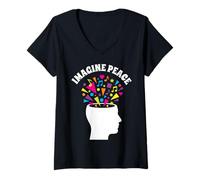 Femme Imagine Peace Colorful Mind Explosion T-Shirt avec Col en V