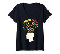 Femme Imagine Peace Colorful Mind Explosion T-Shirt avec Col en V