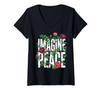 Femme Imagine Peace Floral Botanical Harmony Message T-Shirt avec Col en V