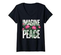 Femme Imagine Peace Floral Tranquil Statement T-Shirt avec Col en V