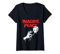 Femme Imagine Peace Globe Hand Earth Balloon T-Shirt avec Col en V