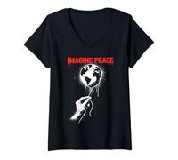 Femme Imagine Peace Globe Hand Earth Balloon T-Shirt avec Col en V