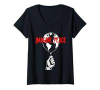 Femme Imagine Peace Globe Hand Earth Balloon T-Shirt avec Col en V