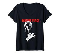 Femme Imagine Peace Globe Hand Earth Balloon T-Shirt avec Col en V