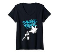 Femme Imagine Peace Spray Paint Dove Urban Art Style T-Shirt avec Col en V