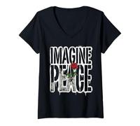 Femme Imagine Peace with Rose Symbol of Hope T-Shirt avec Col en V
