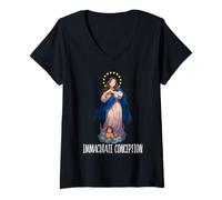 Femme Immaculée Conception Mary Breviarium Traditionnel Catholique T-Shirt avec Col en V
