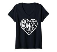 Femme Immigrant Heart No Human is Illegal Rights Femmes Hommes Enfants T-Shirt avec Col en V