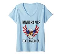 Femme Immigrants Feed America US Eagle Flag Pro Immigration Rights T-Shirt avec Col en V