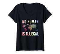 Femme Immigration Professionnelle Aucun Humain n'est illégal T-Shirt avec Col en V