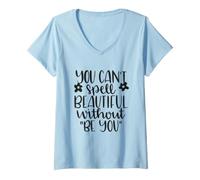 Femme Impossible d'épeler Belle sans être Une Source d'inspiration T-Shirt avec Col en V