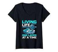 Femme Impression 3D Amusante « Living Life One Layer At A Time » T-Shirt avec Col en V