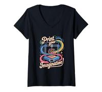 Femme Impression 3D « Imprimez votre imagination » Innovation T-Shirt avec Col en V