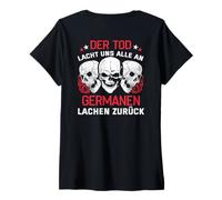 Femme Impression arrière La Mort Nous Rire Tous Les Allemands T-Shirt avec Col en V