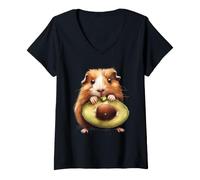 Femme Impression Avocat, Cochon d'Inde, Animal Sauvage, Nature T-Shirt avec Col en V