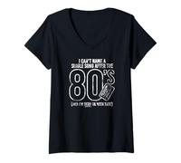 Femme Impression vieillie « I Can't Name A Single Song After the 80's » T-Shirt avec Col en V