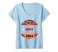Femme Impressionnant depuis novembre 1994 imprimé léopard pour anniversaire de novembre T-Shirt avec Col en V