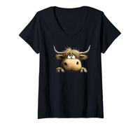 Femme Imprimé Animal Vache Highland « Boris » T-Shirt avec Col en V