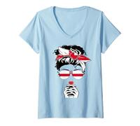 Femme Imprimé Drapeau de l'Angleterre Cool English Coffee Mama Girl Aunt Sister T-Shirt avec Col en V