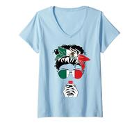 Femme Imprimé Drapeau Mexicain Cool Mexican Coffee Mama Girl Aunt Sister Mexico T-Shirt avec Col en V