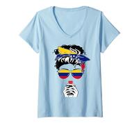Femme Imprimé Drapeau vénézuélien Cool Coffee Mommy Girl Tante Venezuela T-Shirt avec Col en V