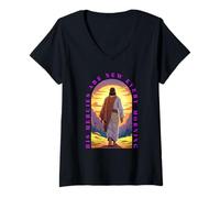 Femme Imprimé Graphique His Mercies are New Every Day Faith T-Shirt avec Col en V